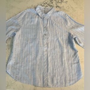Chicos 100% Linen Shirt Size 3 XL Striped Button Down 3/4 Sleeve No Iron